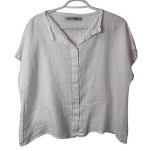 Alexia Von Beck white linen boxy button-up shirt size L